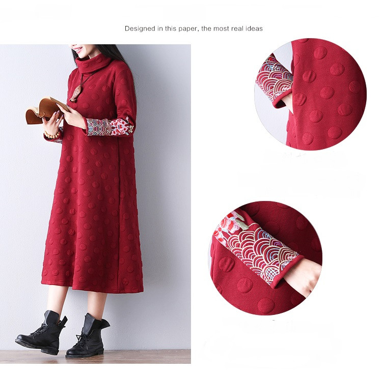 2018-Ethnic-Women-Maxi-Long-Dress-Turtleneck-Black-Wine-Red-Vintage-Dress-With-Long-Sleeve-Embroider-32716293716