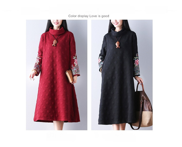2018-Ethnic-Women-Maxi-Long-Dress-Turtleneck-Black-Wine-Red-Vintage-Dress-With-Long-Sleeve-Embroider-32716293716