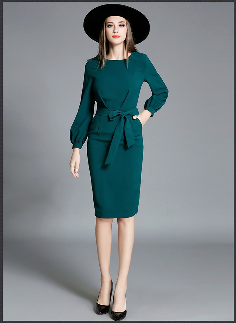 2018-High-Quality-Womens-Bodycon-Midi-Dresses-Summer-Green-Women-Office-Dress-Elegant-Puff-Sleeve-Dr-32783959203