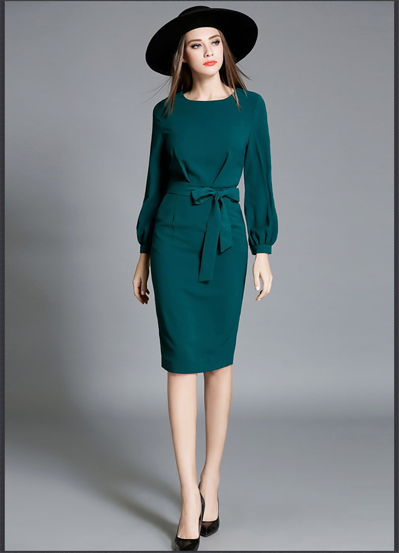 2018-High-Quality-Womens-Bodycon-Midi-Dresses-Summer-Green-Women-Office-Dress-Elegant-Puff-Sleeve-Dr-32783959203