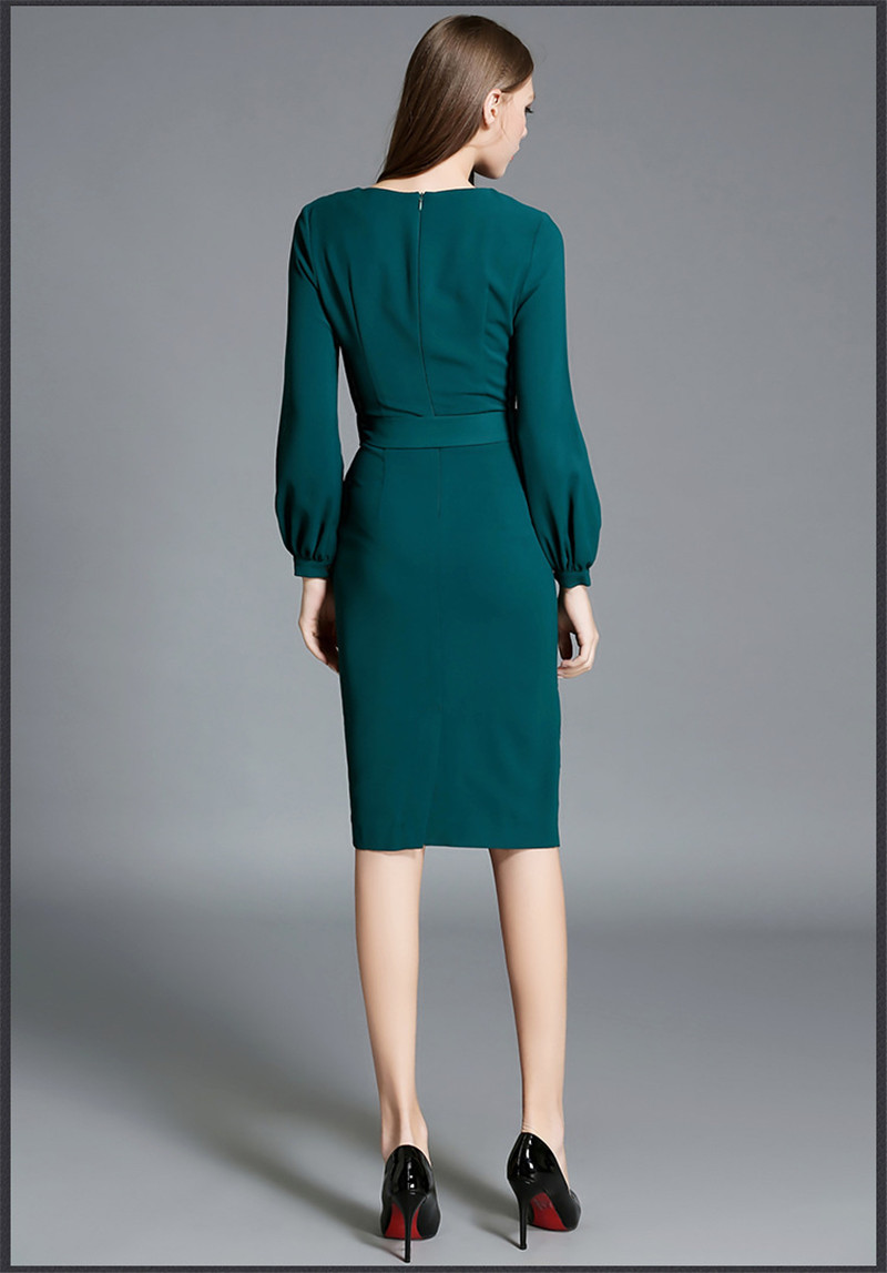 2018-High-Quality-Womens-Bodycon-Midi-Dresses-Summer-Green-Women-Office-Dress-Elegant-Puff-Sleeve-Dr-32783959203