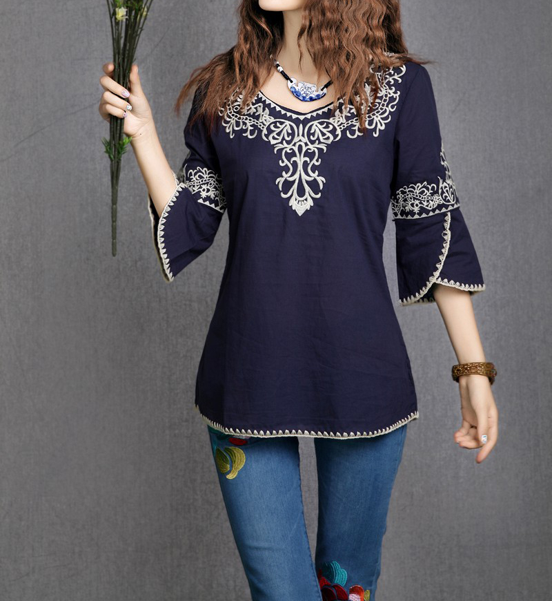 2018-Hot-Sale-Free-Shipping-vintage-70s-mexican-Ethnic-Floral-EMBROIDERED-Hippie-Blouse-DRESS-women--1956373733