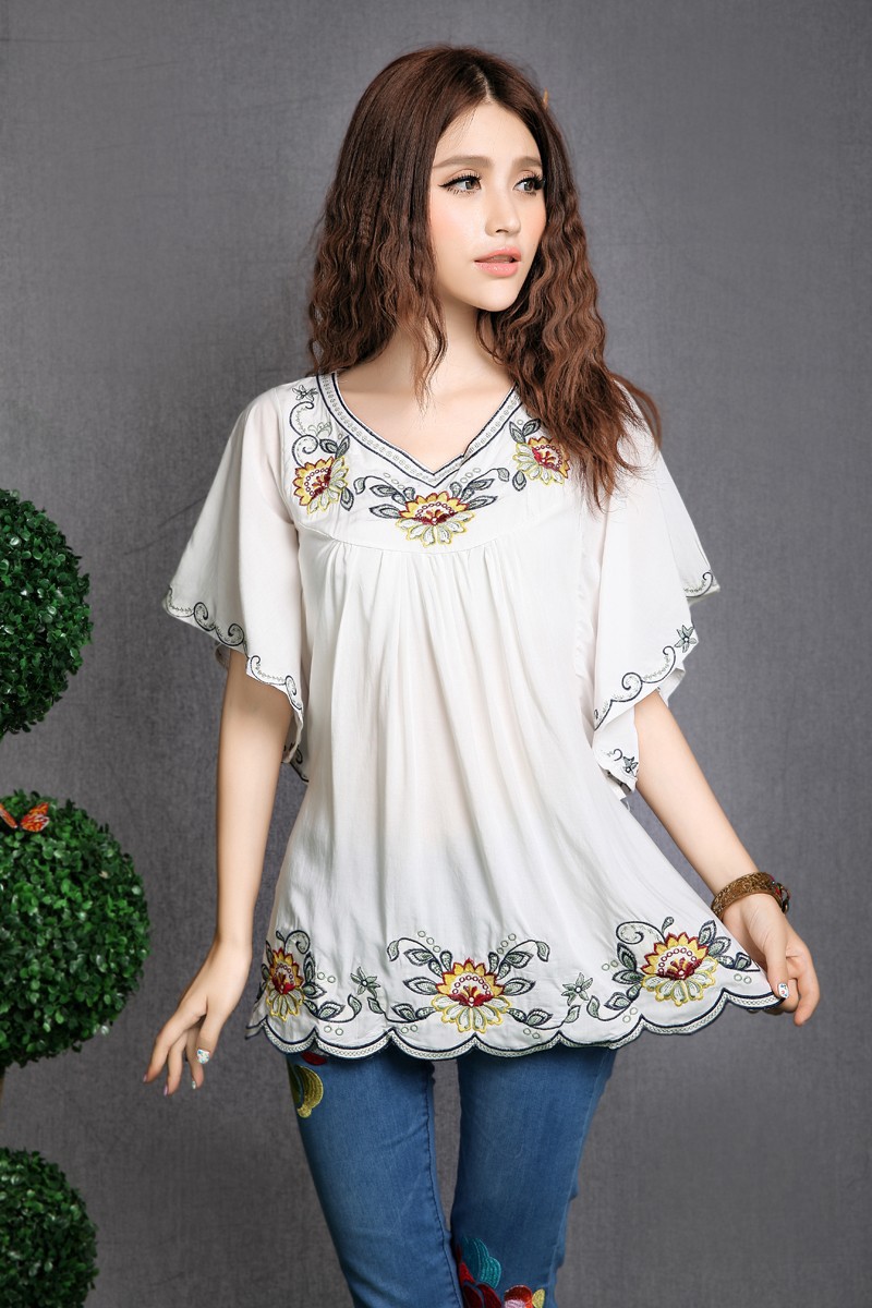2018-Hot-Sale-Free-Shipping-vintage-70s-mexican-Ethnic-Floral-EMBROIDERED-Hippie-Blouse-DRESS-women--1956373733