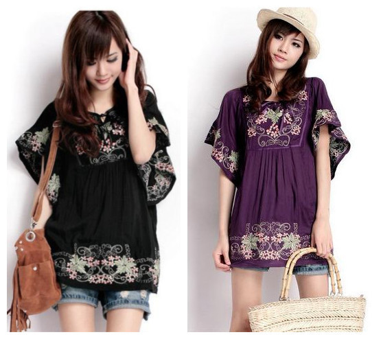 2018-Hot-Sale-Free-Shipping-vintage-70s-mexican-Ethnic-Floral-EMBROIDERED-Hippie-Blouse-DRESS-women--1956373733