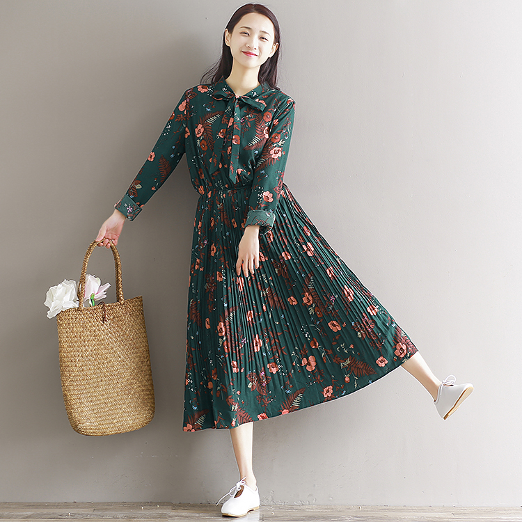 2018-Japanese-Chiffon-Green-Tunic-Mori-Girl-Long-Dress-Women-Floral-Pleated-Plus-Size-Maxi-Party-Dre-32762469694