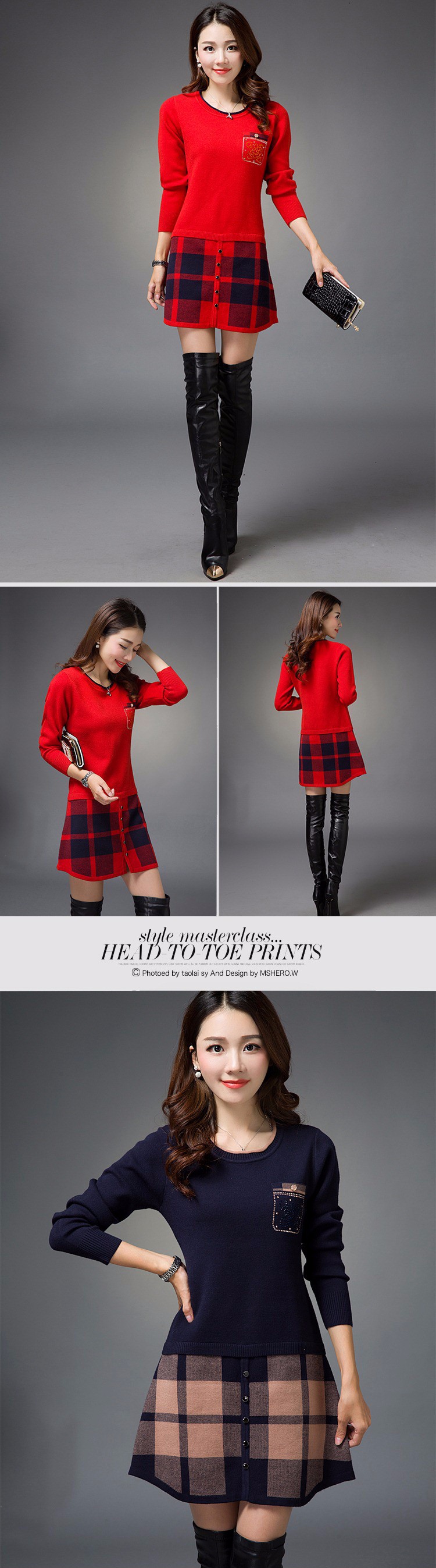 2018-Korean-Fashion-Autumn-Winter-Women-Sweater-Dress-Patchwork-Plaid-O-Neck-Long-Sleeve-Elegant-Sli-32714369608