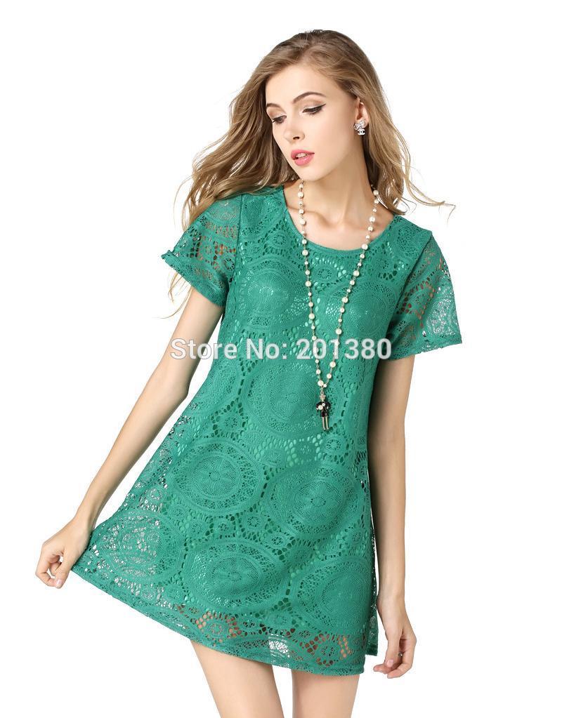 2018-Lace-Women-Summer-Dress-maxi-Hollow-Out-dresses-Short-Sleeve-Plus-size-vestidos-5colors-Q426-32621007642