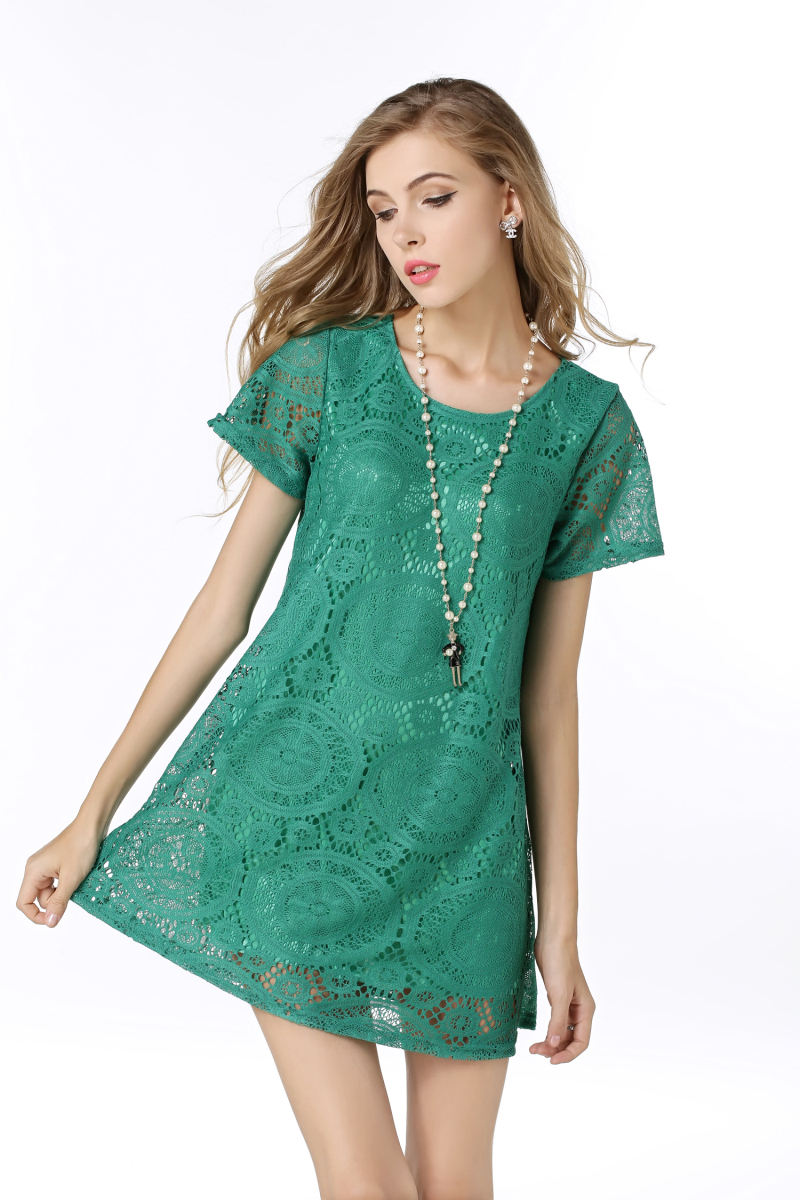 2018-New-Fashion-Wild-Women-Slim-Sexy-Hook-flower-hollow-Lace-Elegant-Party-Dress-Short-sleeved-Clot-32795884230