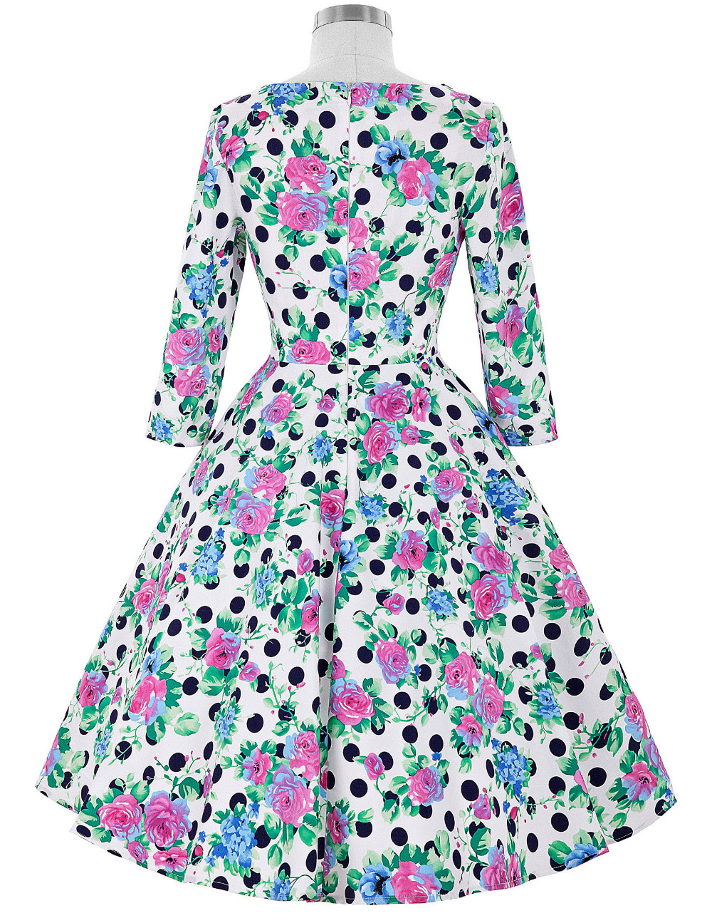 34-Long-Sleeve-Short-Dress-50s-Polka-Dots-Floral-Print-Rockabilly-Vestido-Retro-Vintage-Party-Picnic-32674125071