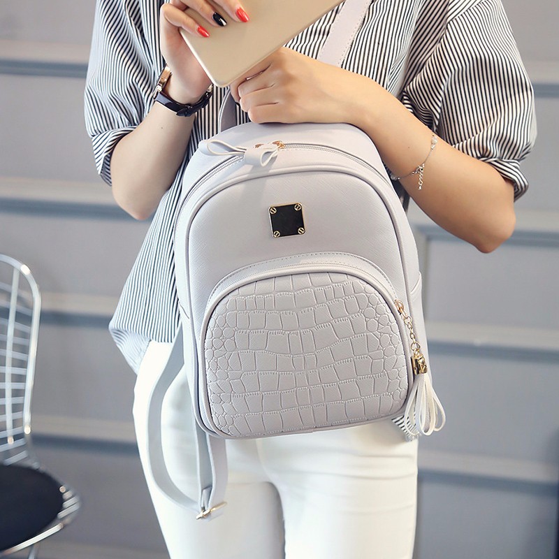 Alligator-Pattern-Girl-School-Bags-For-Teenagers--Women-Small-Backpack-Black-Leather-Women39s-Backpa-32698359956
