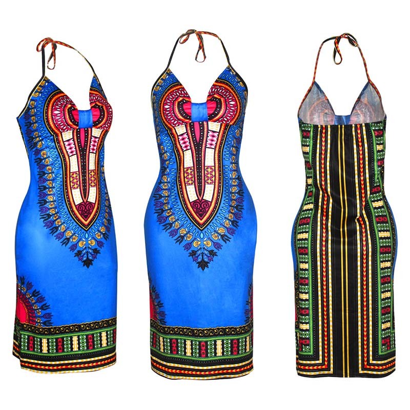 Aproms-Boho-Gypsy-Halter-Neck-Women39s-Dress-Sexy-Bodycon-Party-Sundress-Traditional-African-Print-D-32744073733