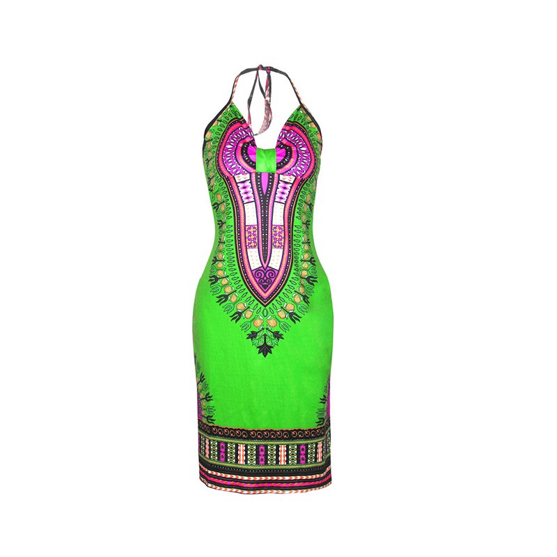 Aproms-Boho-Gypsy-Halter-Neck-Women39s-Dress-Sexy-Bodycon-Party-Sundress-Traditional-African-Print-D-32744073733