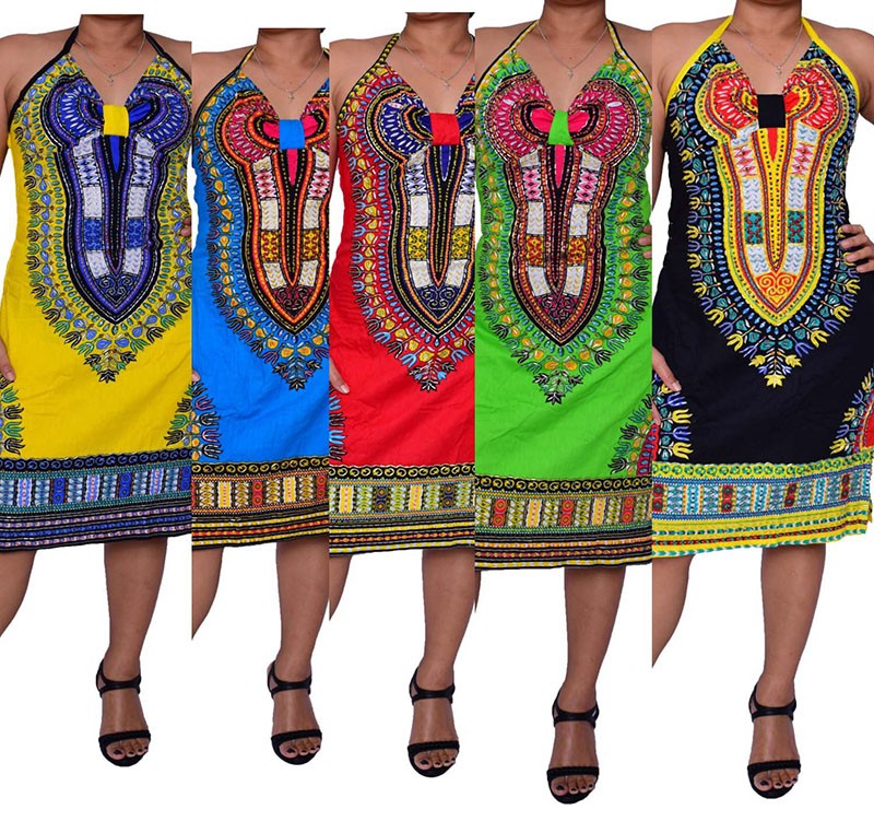 Aproms-Boho-Gypsy-Halter-Neck-Women39s-Dress-Sexy-Bodycon-Party-Sundress-Traditional-African-Print-D-32744073733