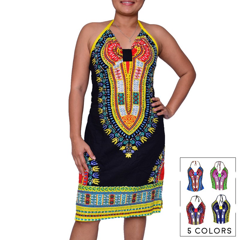 Aproms-Boho-Gypsy-Halter-Neck-Women39s-Dress-Sexy-Bodycon-Party-Sundress-Traditional-African-Print-D-32744073733