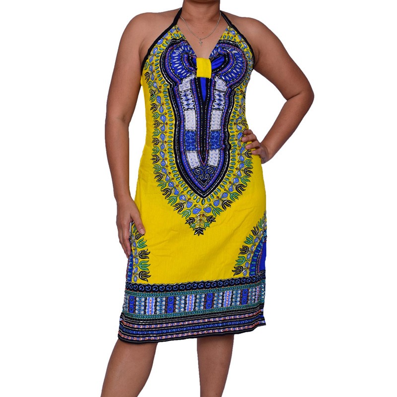 Aproms-Boho-Gypsy-Halter-Neck-Women39s-Dress-Sexy-Bodycon-Party-Sundress-Traditional-African-Print-D-32744073733