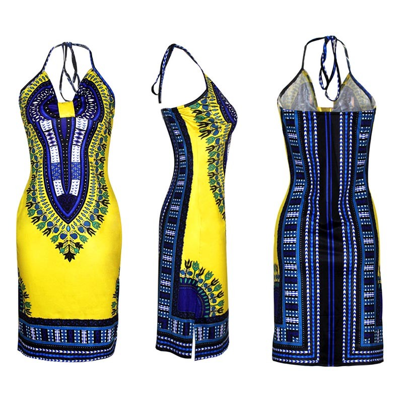 Aproms-Boho-Gypsy-Halter-Neck-Women39s-Dress-Sexy-Bodycon-Party-Sundress-Traditional-African-Print-D-32744073733