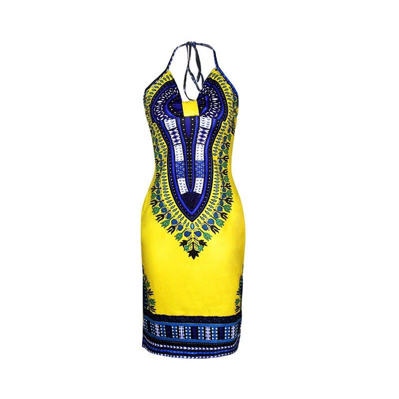 Aproms-Boho-Gypsy-Halter-Neck-Women39s-Dress-Sexy-Bodycon-Party-Sundress-Traditional-African-Print-D-32744073733