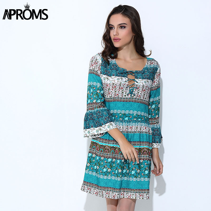 Aproms-Elegant-Floral-Print-Short-Dress-Women-Boho-V-Neck-Sexy-Dress-Summer-Loose-Lace-Up-Beach-Dres-32770733849