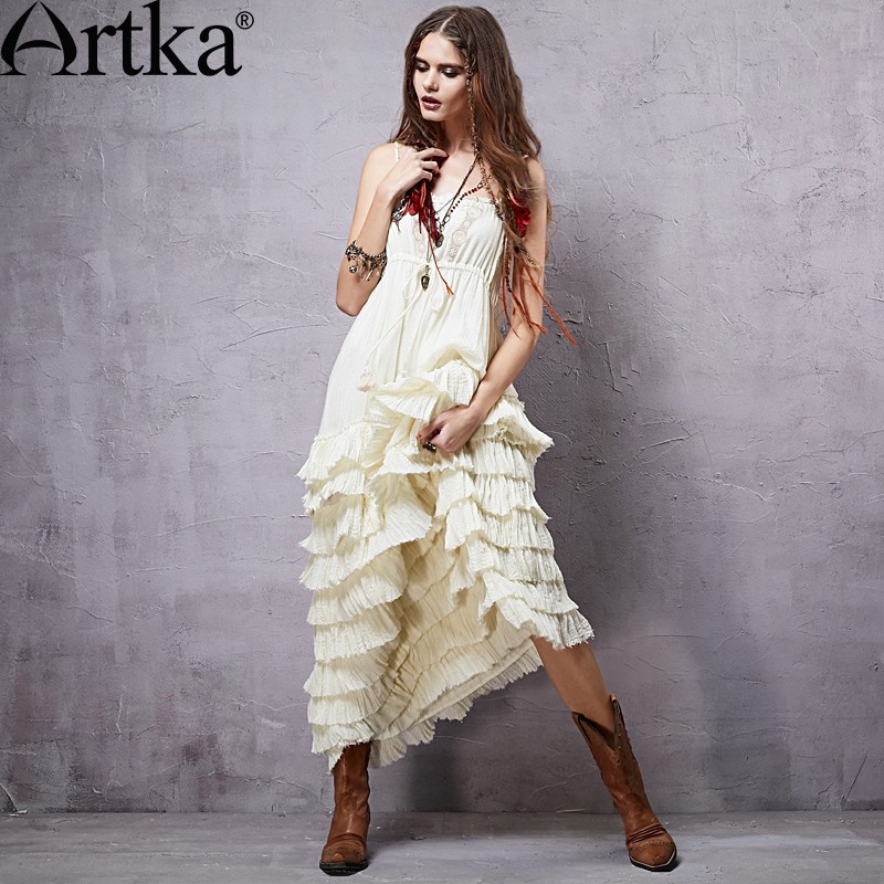 Artka-Women39s-2015-Mexico-Summer-New-Vintage-Lace-Decoration-Patchwork-Elegant-Dress-Sleeveless-Cot-32434942556