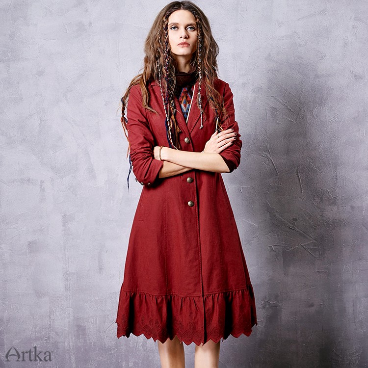 Artka-Women39s-2017-Spring-Claret-Embroidery-Lacing-Trench-Vintage-Turn-down-Collar-Long-Sleeve-Ruff-32787193244