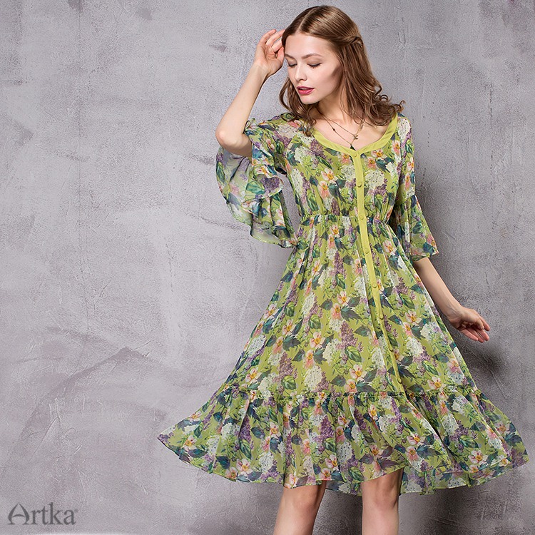 Artka-Women39s-2017-Spring-Floral-printed-Chiffon-Ruffled-Dress-Vintage-V-Neck-Butterfly-Sleeve-Empi-32794762054