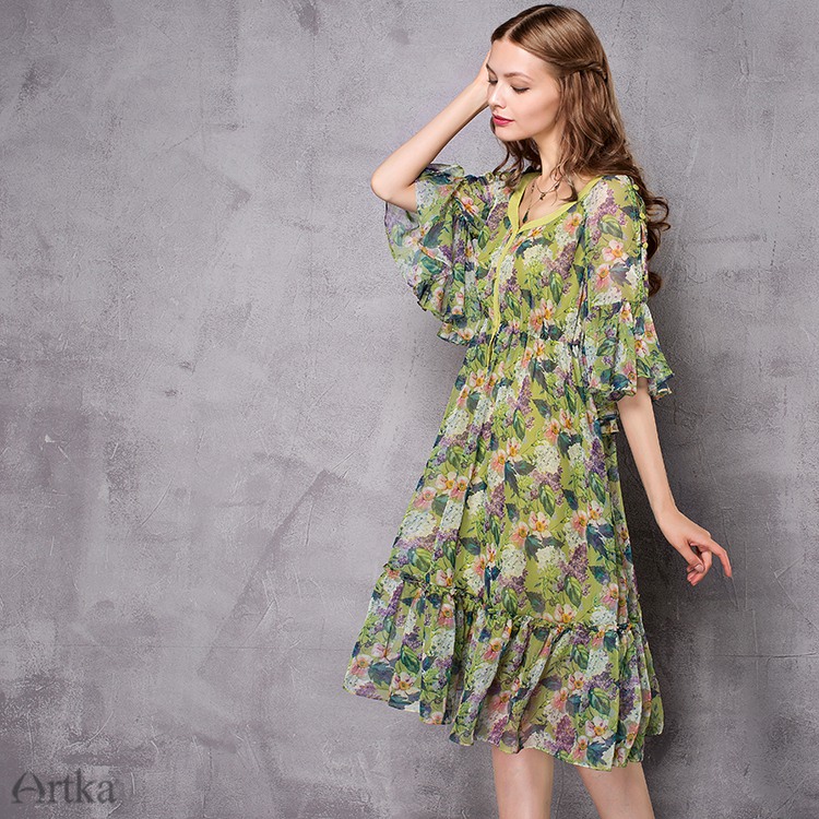 Artka-Women39s-2017-Spring-Floral-printed-Chiffon-Ruffled-Dress-Vintage-V-Neck-Butterfly-Sleeve-Empi-32794762054