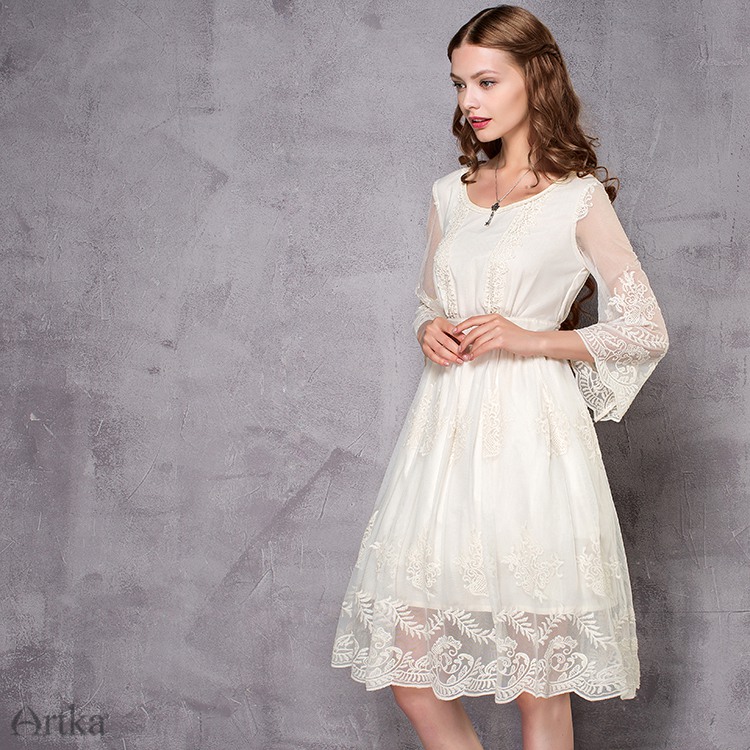 Artka-Women39s-2017-Spring-Vintage-Solid-Color-Embroidery-Dress-Fashion-O-Neck-Flare-Sleeve-Empire-W-32798105747