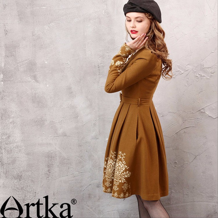 Artka-Women39s-Autumn-New-Arrival-Vintage-Embroidered-V-Neck-Long-Sleeve-Woolen-Dress-Attached-Belt--32700705524