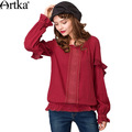 Artka-Women39s-Spring-Boho-Fashion-A-line-One-piece-Dress-Long-Sleeve-Casual-Blue-Lace-Shirt-Dress-V-32743383118