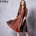 Artka-Women39s-Spring-New-Boho-Style-Printed-All-match-Dress-Vintage-O-Neck-Short-Sleeve-Empire-Wais-32667340301