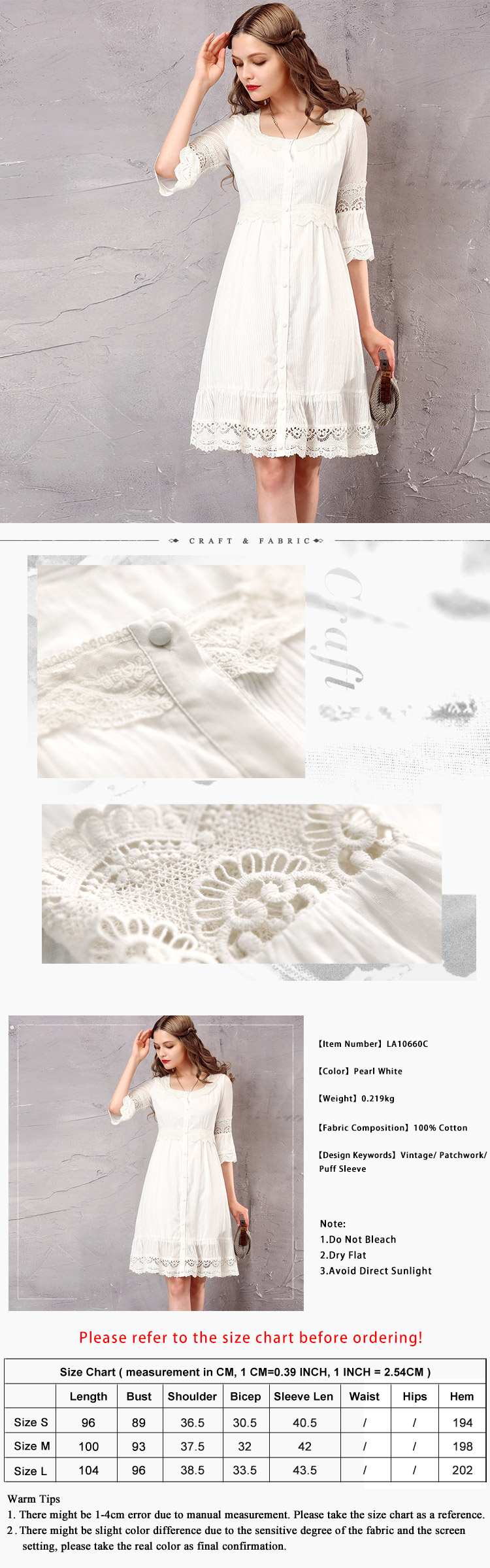 Artka-Women39s-Spring-New-White-Lace-Patchwork-Cotton-Dress-Vintage-O-Neck-Puff-Sleeve-Empire-Waist--32675446268