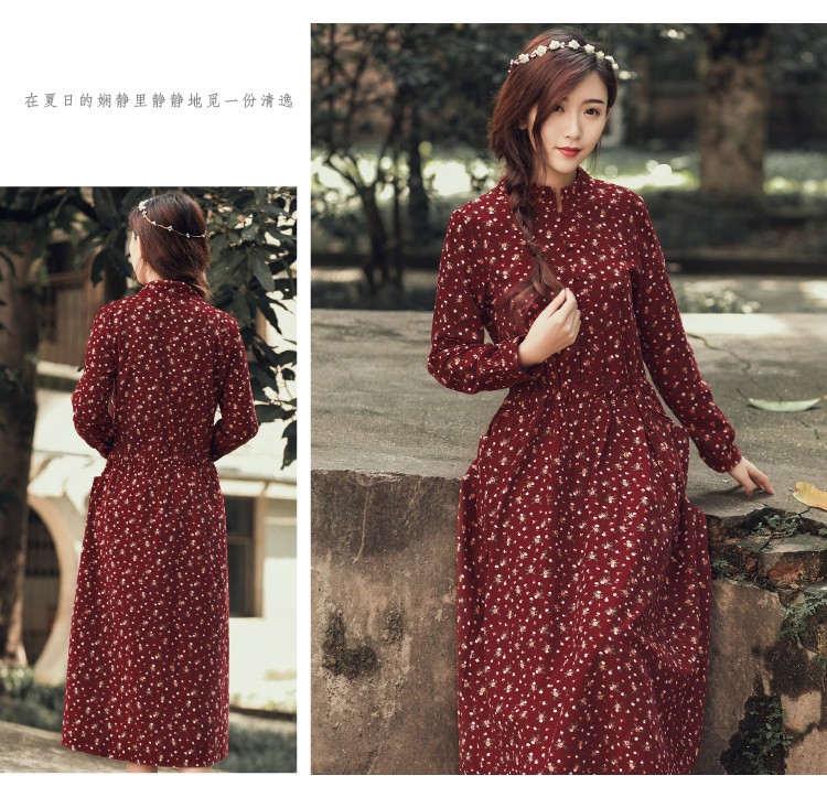 Autumn-Dress-Floral-Print-Velour-Pleated-High-Waist-Vintage-Dress-Oversize-Long-Sleeve-Loose-Casual--32640705663