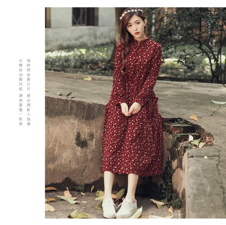 Autumn-Dress-Floral-Print-Velour-Pleated-High-Waist-Vintage-Dress-Oversize-Long-Sleeve-Loose-Casual--32640705663