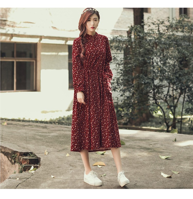 Autumn-Dress-Floral-Print-Velour-Pleated-High-Waist-Vintage-Dress-Oversize-Long-Sleeve-Loose-Casual--32640705663