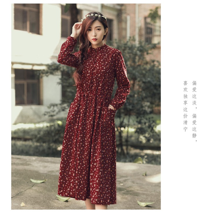 Autumn-Dress-Floral-Print-Velour-Pleated-High-Waist-Vintage-Dress-Oversize-Long-Sleeve-Loose-Casual--32640705663