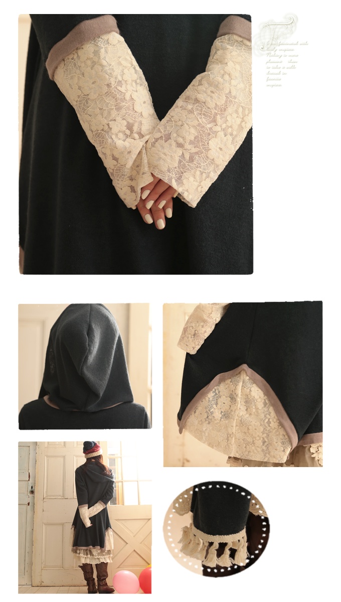 Autumn-Winter-Vintage-Style-Women-Tunic-Knitted-Patchwork-Lace-Dress-With-Scarf-Loose-Casual-Japan-M-32486348035