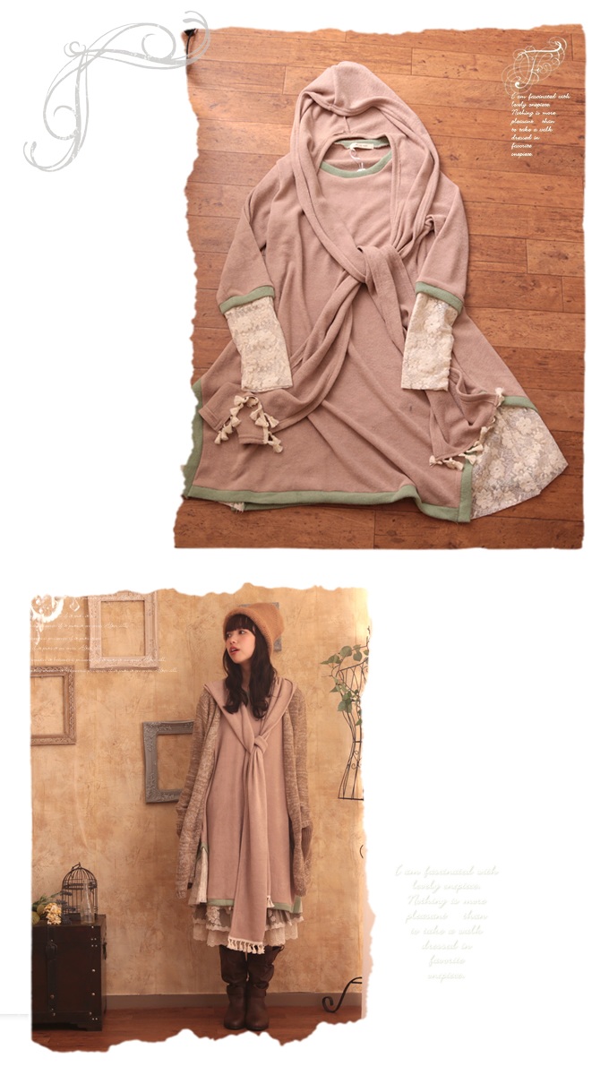 Autumn-Winter-Vintage-Style-Women-Tunic-Knitted-Patchwork-Lace-Dress-With-Scarf-Loose-Casual-Japan-M-32486348035