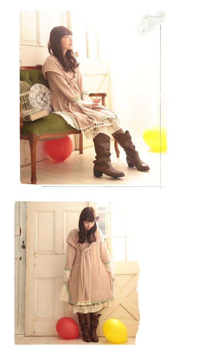 Autumn-Winter-Vintage-Style-Women-Tunic-Knitted-Patchwork-Lace-Dress-With-Scarf-Loose-Casual-Japan-M-32486348035