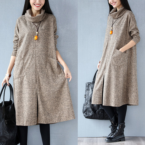 Autumn-Winter-Women-Long-Fashion-Dress-Turtleneck-Cashmere-Full-Sleeve-Female-Vestidos-Khaki-Wine-Re-32763314064