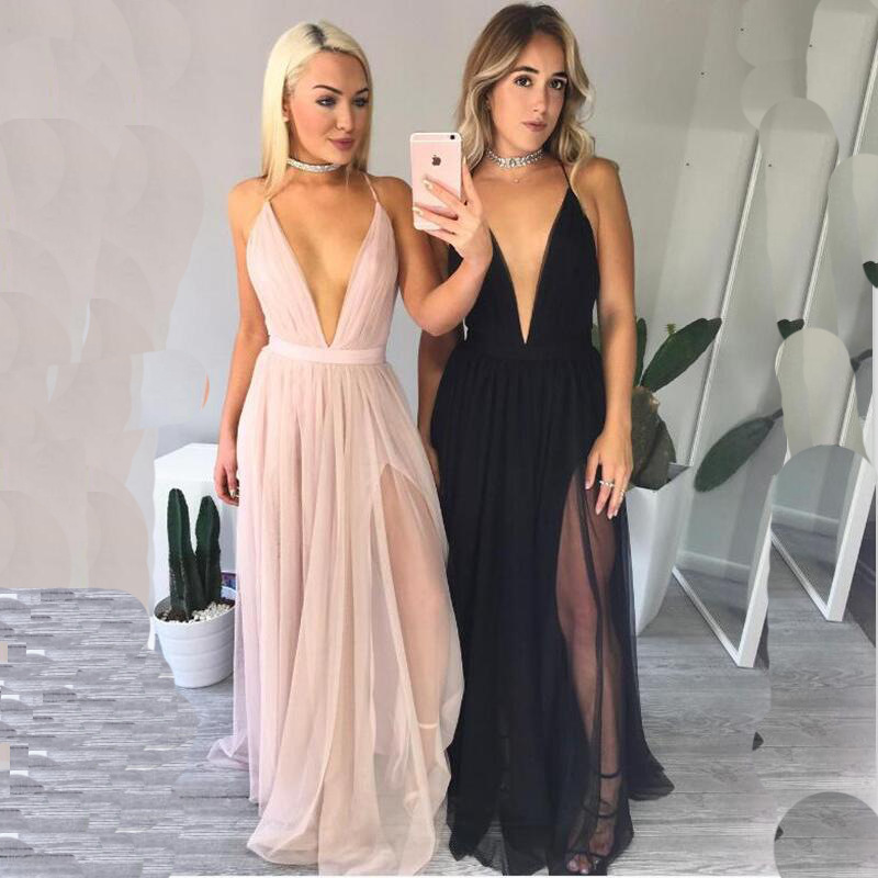 Batoneur-Spaghetti-Halter-Split-Backless-Women-Chiffon-Maxi-Lace-Dresses-Robe-Loose-Pleated-Prom-Par-32790553487