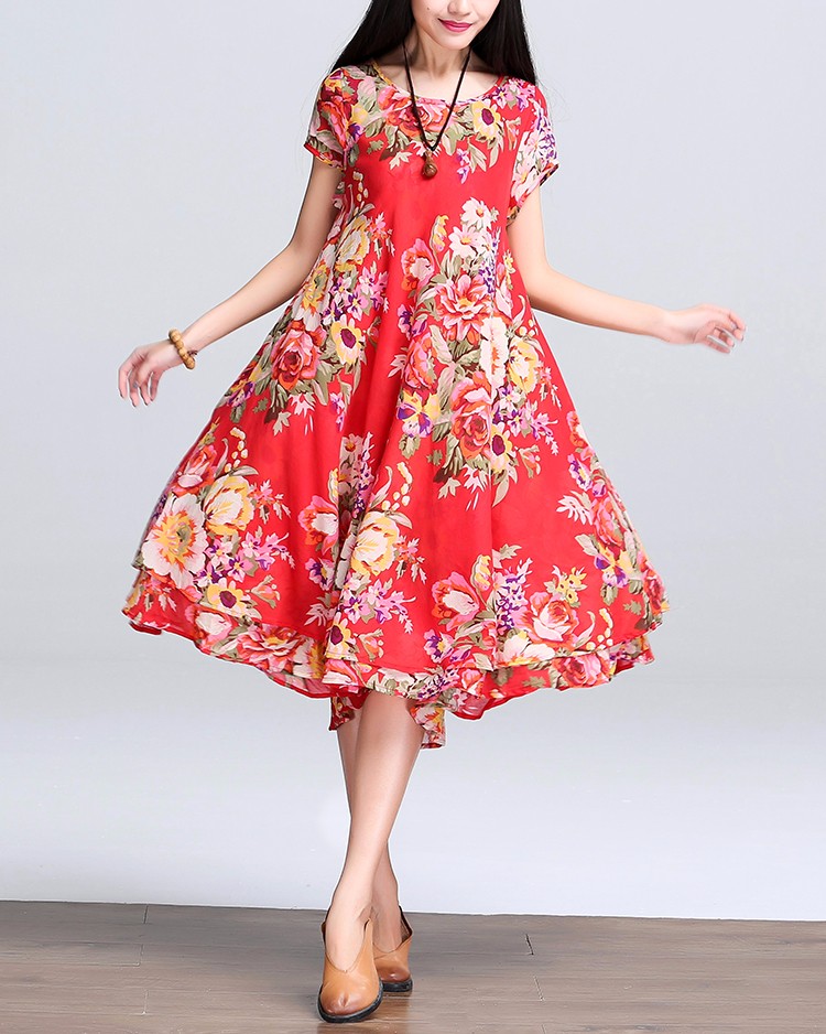 Beach-Dress-O-Neck-Short-Sleeve-Floral-Print-Chiffon-Pleated-Dress-Big-Hem-Casual-Vintage-Dress-Plus-32679174607