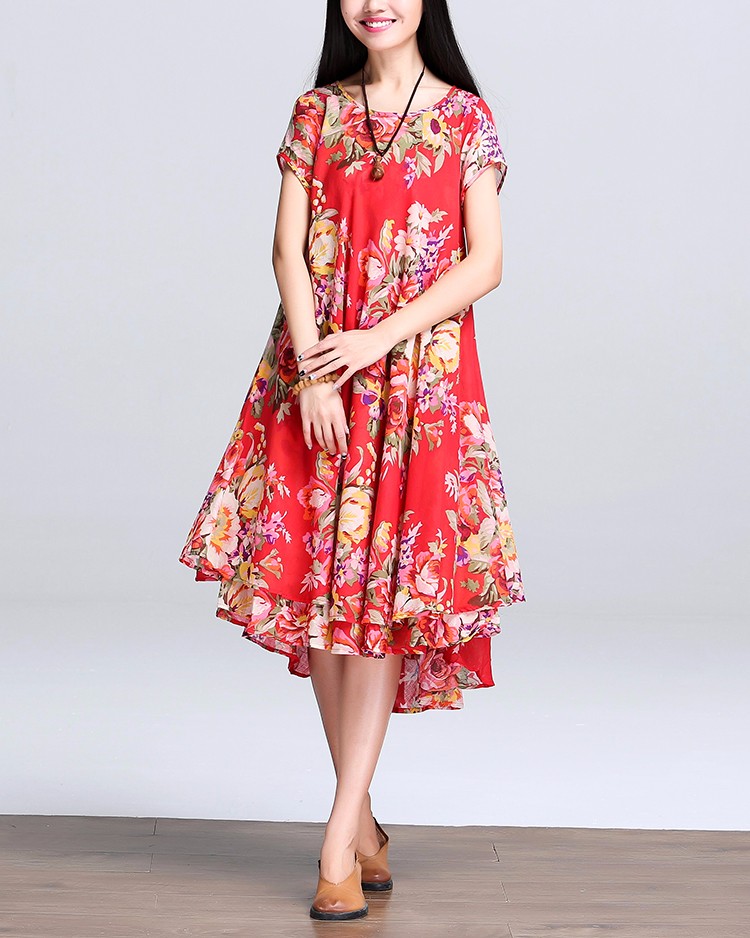 Beach-Dress-O-Neck-Short-Sleeve-Floral-Print-Chiffon-Pleated-Dress-Big-Hem-Casual-Vintage-Dress-Plus-32679174607