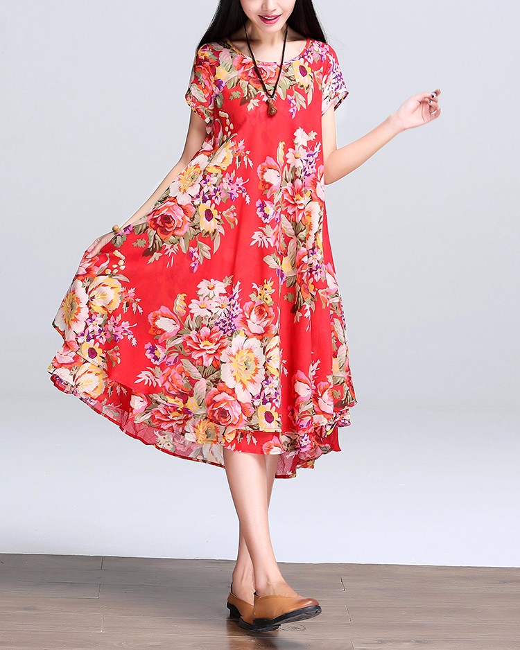 Beach-Dress-O-Neck-Short-Sleeve-Floral-Print-Chiffon-Pleated-Dress-Big-Hem-Casual-Vintage-Dress-Plus-32679174607