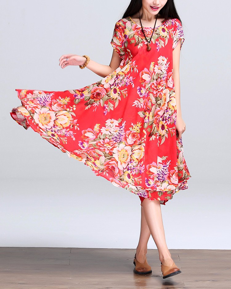 Beach-Dress-O-Neck-Short-Sleeve-Floral-Print-Chiffon-Pleated-Dress-Big-Hem-Casual-Vintage-Dress-Plus-32679174607