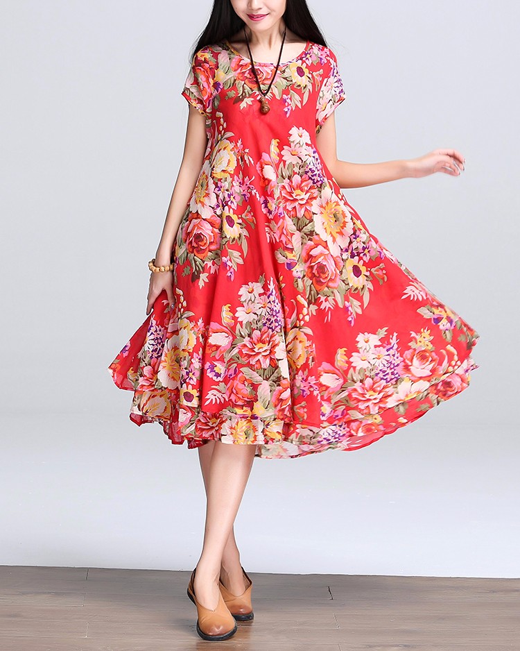 Beach-Dress-O-Neck-Short-Sleeve-Floral-Print-Chiffon-Pleated-Dress-Big-Hem-Casual-Vintage-Dress-Plus-32679174607