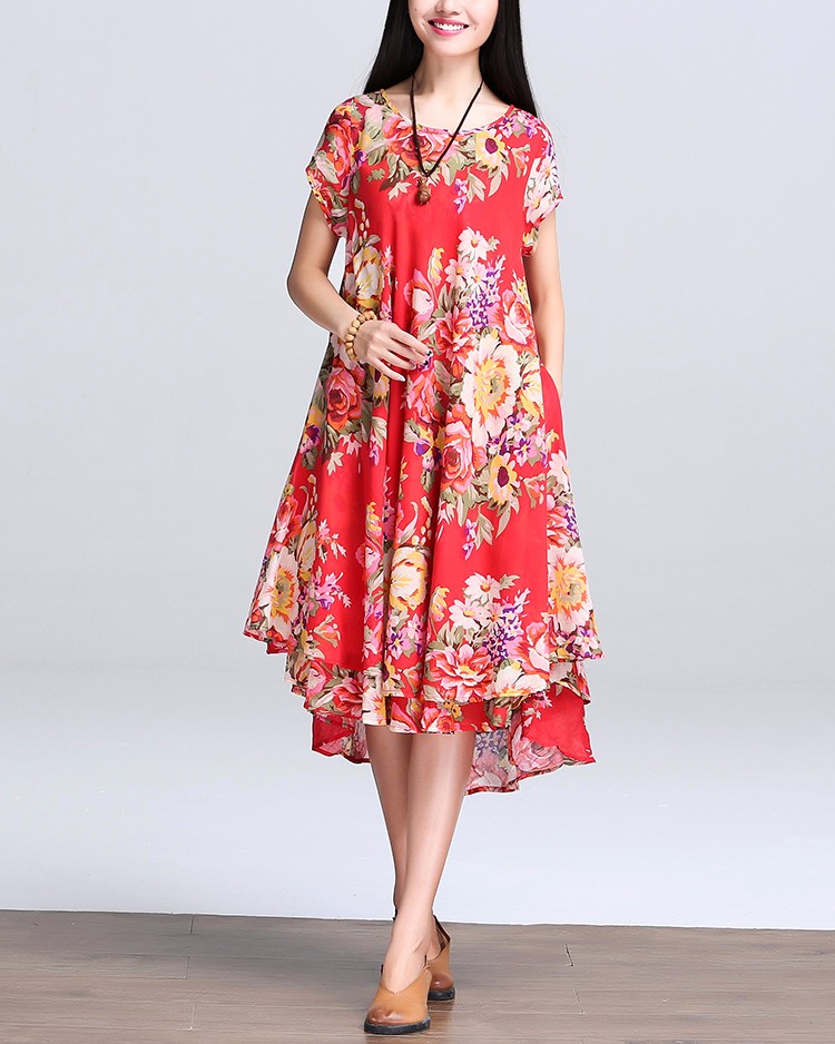 Beach-Dress-O-Neck-Short-Sleeve-Floral-Print-Chiffon-Pleated-Dress-Big-Hem-Casual-Vintage-Dress-Plus-32679174607