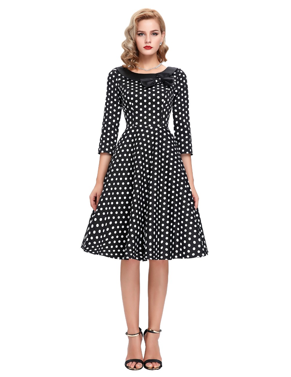 Belle-Poque-50s-Polka-Dot-Vintage-Robe-Ete-Bow-Black-Peas-Plus-Size-Sleeve-Womens-Summer-Dresses-201-32622828667