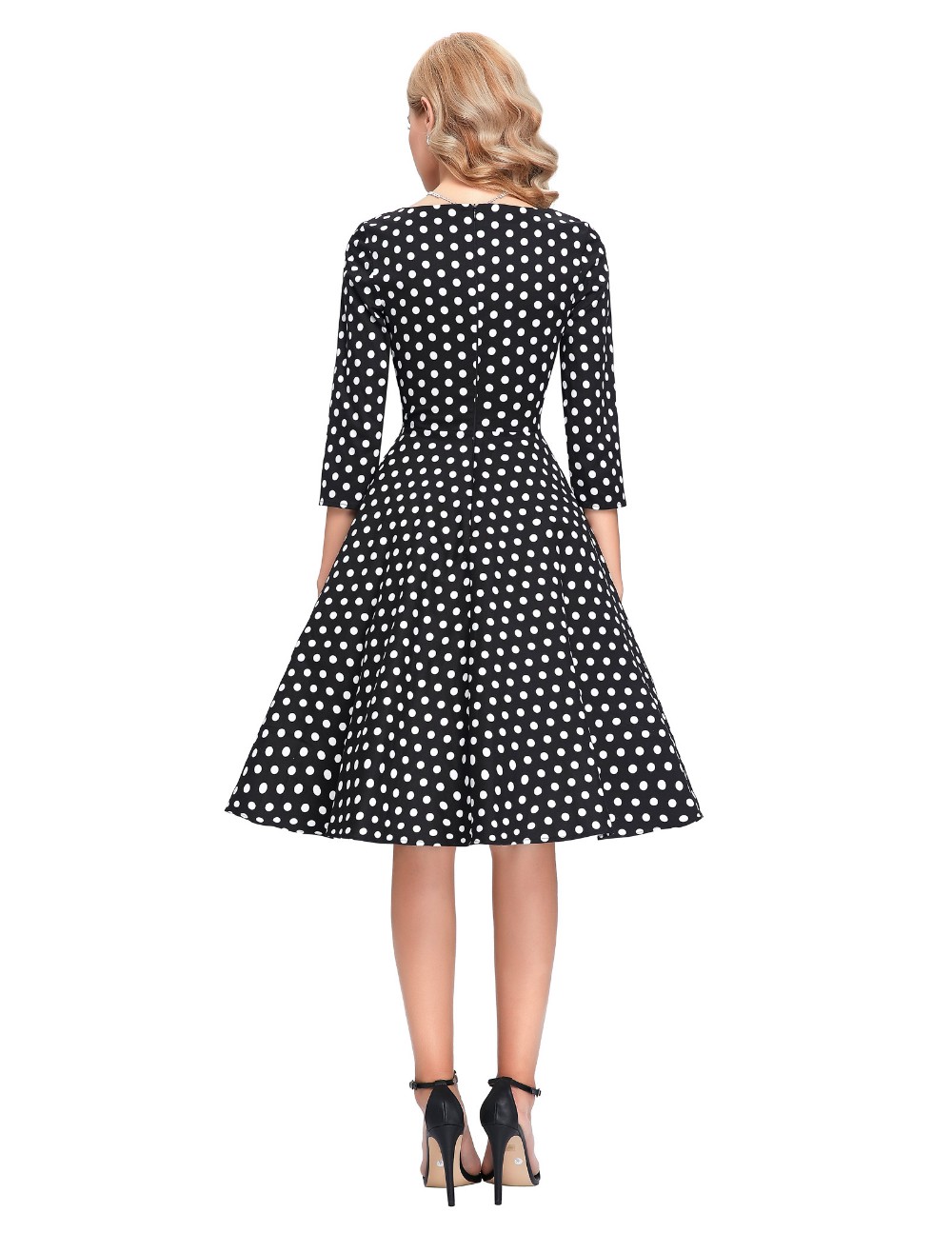 Belle-Poque-50s-Polka-Dot-Vintage-Robe-Ete-Bow-Black-Peas-Plus-Size-Sleeve-Womens-Summer-Dresses-201-32622828667