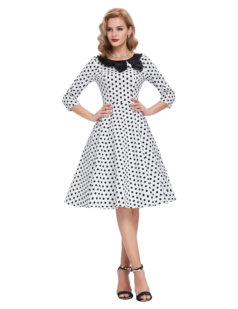 Belle-Poque-50s-Polka-Dot-Vintage-Robe-Ete-Bow-Black-Peas-Plus-Size-Sleeve-Womens-Summer-Dresses-201-32622828667