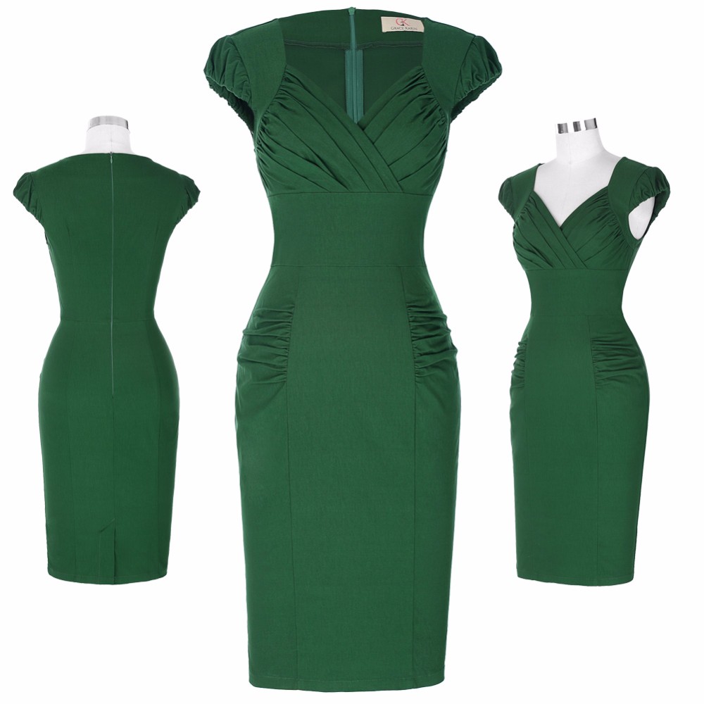 Belle-Poque-Women-Sheath-Dresses-New-Arrival-V-Neck-Cotton-Dark-Green-Bandage-Bodycon-Work-Wear-Eleg-32773623539